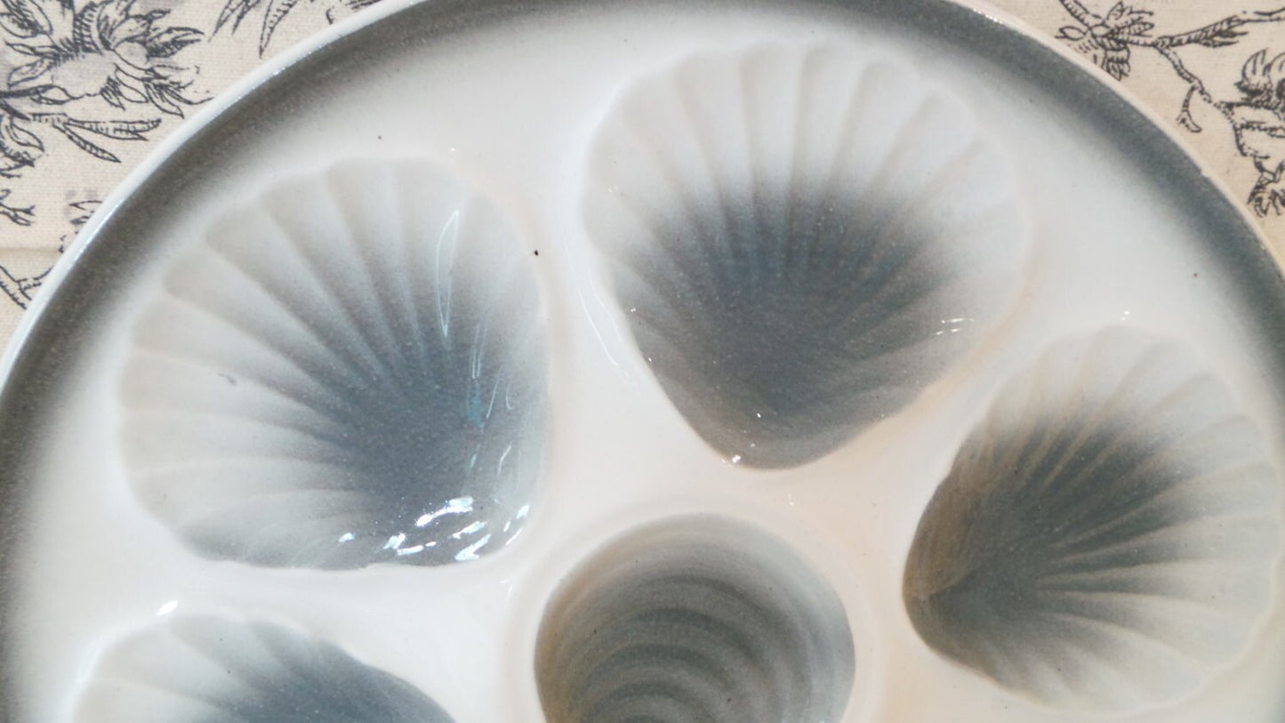 Oyster Plate Huitre Mussel Fish Plate Orchies Light Grey and White Vintage French Super Condition Seafood Plate Shellfish Plate Oyster Plate