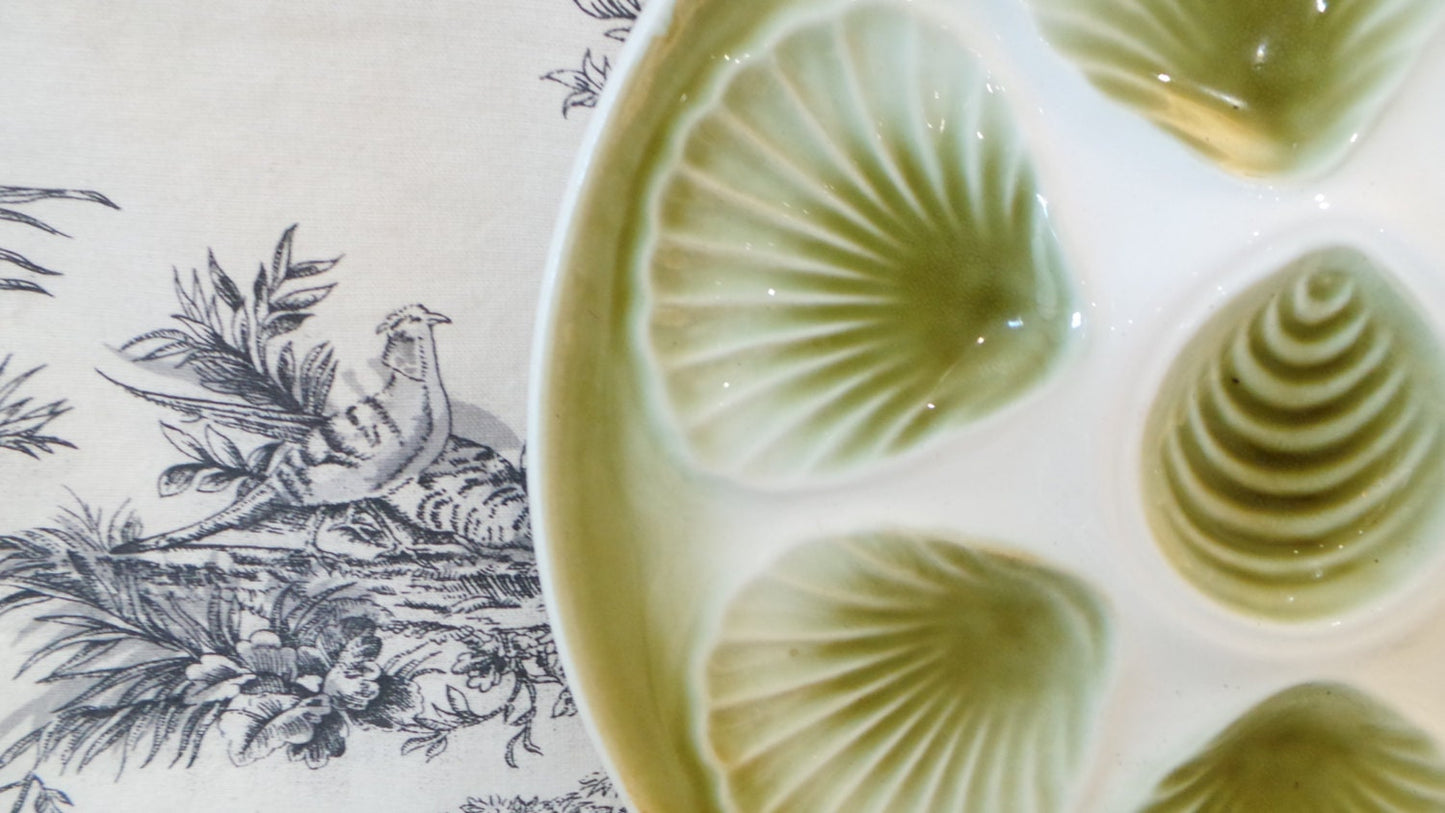 Oyster Plate Huitre Mussel Fish Plate Orchies Green and White Vintage French Super Condition Seafood Plate Shellfish Plate Oyster Plate
