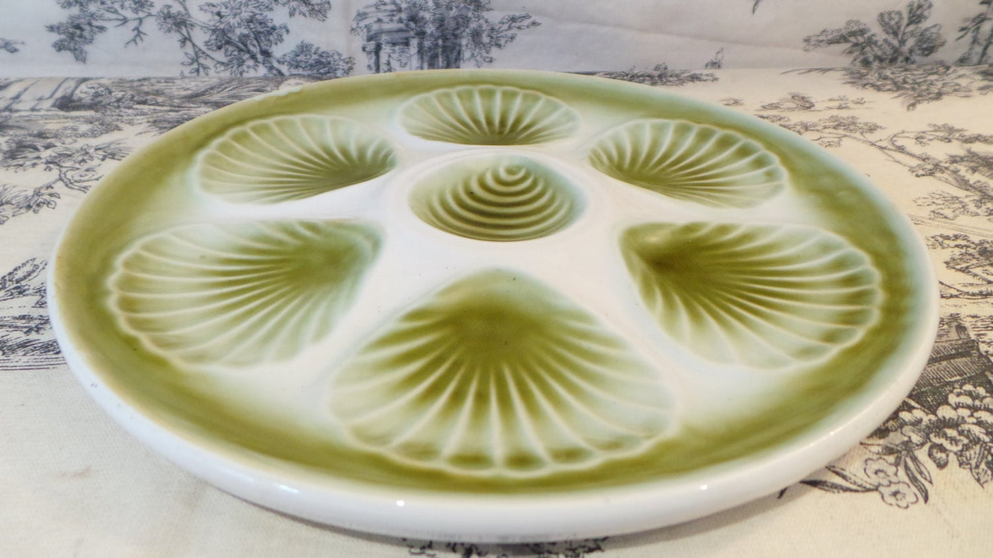 Oyster Plate Huitre Mussel Fish Plate Orchies Green and White Vintage French Super Condition Seafood Plate Shellfish Plate Oyster Plate