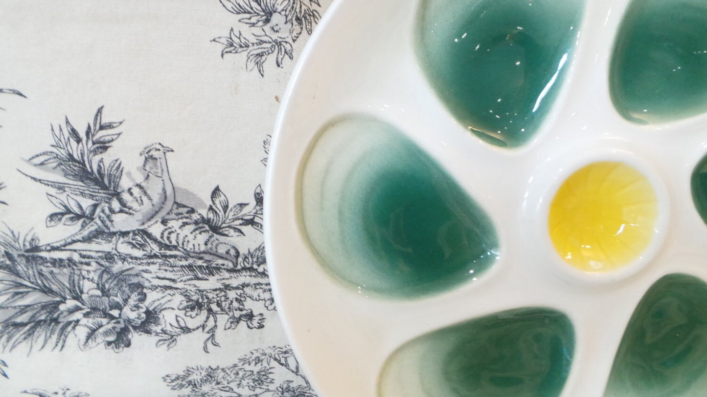 Mussel Plate Huitre Mussel Fish Plate Salins Deep Green Yellow Vintage French Super Condition Seafood Plate Shellfish Plate Oyster Plate