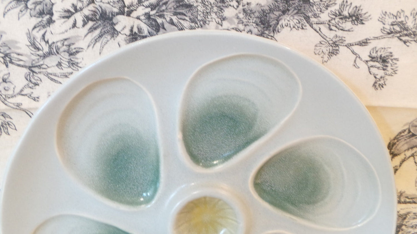 Salins Mussel Plate Huitre Mussel Fish Plate Salins Green and Gray Vintage French Super Condition Seafood Plate Shellfish Plate Oyster Plate