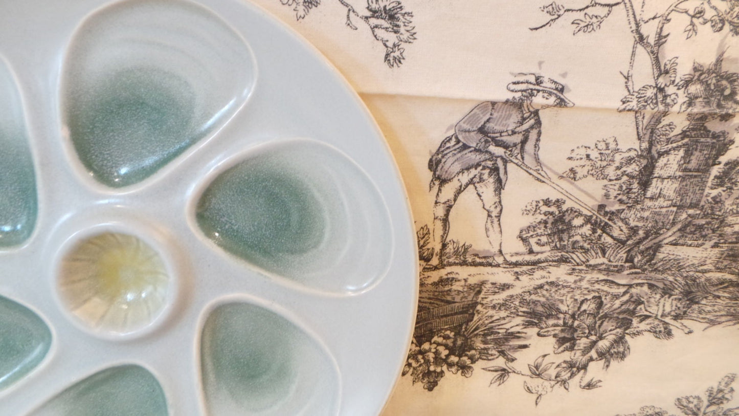 Salins Mussel Plate Huitre Mussel Fish Plate Salins Green and Gray Vintage French Super Condition Seafood Plate Shellfish Plate Oyster Plate