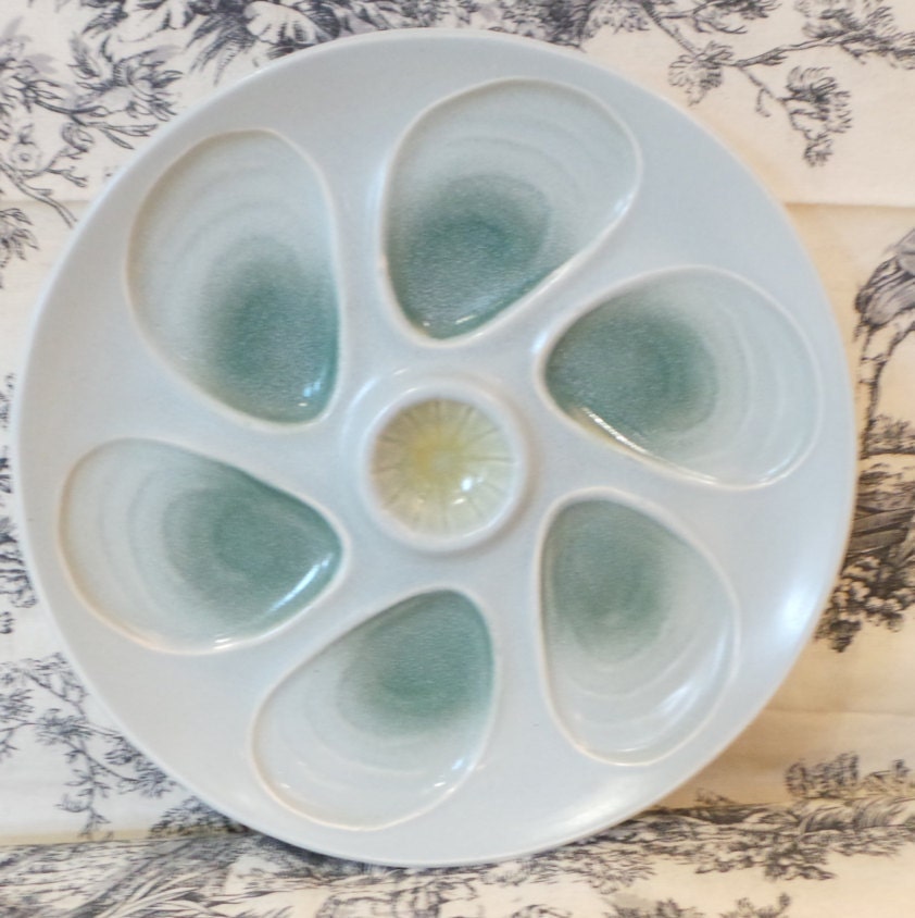 Salins Mussel Plate Huitre Mussel Fish Plate Salins Green and Gray Vintage French Super Condition Seafood Plate Shellfish Plate Oyster Plate
