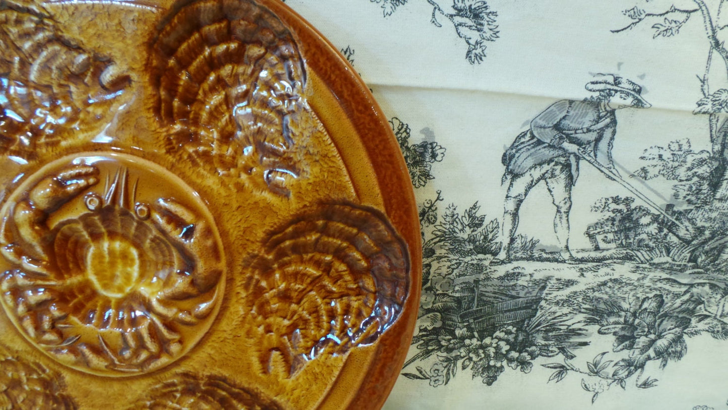 Oyster Plate Ateliers De Revernay French Oyster Huitre Mussel Fish Plate Beautiful Vintage French Fish Plate - Super Condition