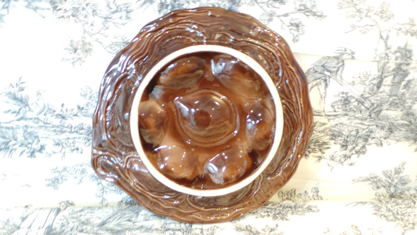 Oyster Plate Chunky Hand Painted Huitre Mussel Fish Plate Brown Vintage French Super Condition Seafood Plate Shellfish Plate Oyster Plate