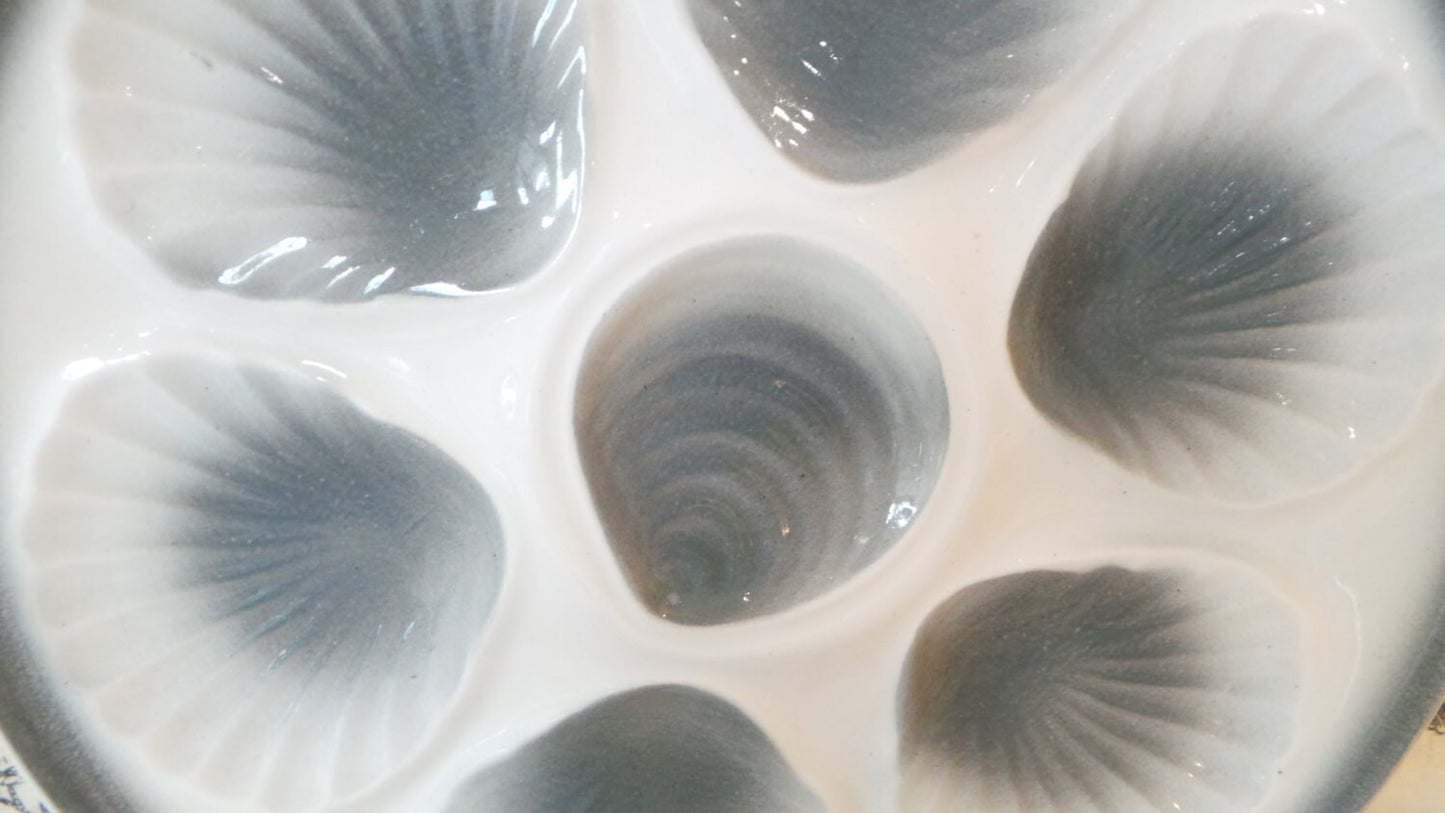 Oyster Plate Huitre Mussel Fish Plate Orchies Light Grey and White Vintage French Super Condition Seafood Plate Shellfish Plate Oyster Plate