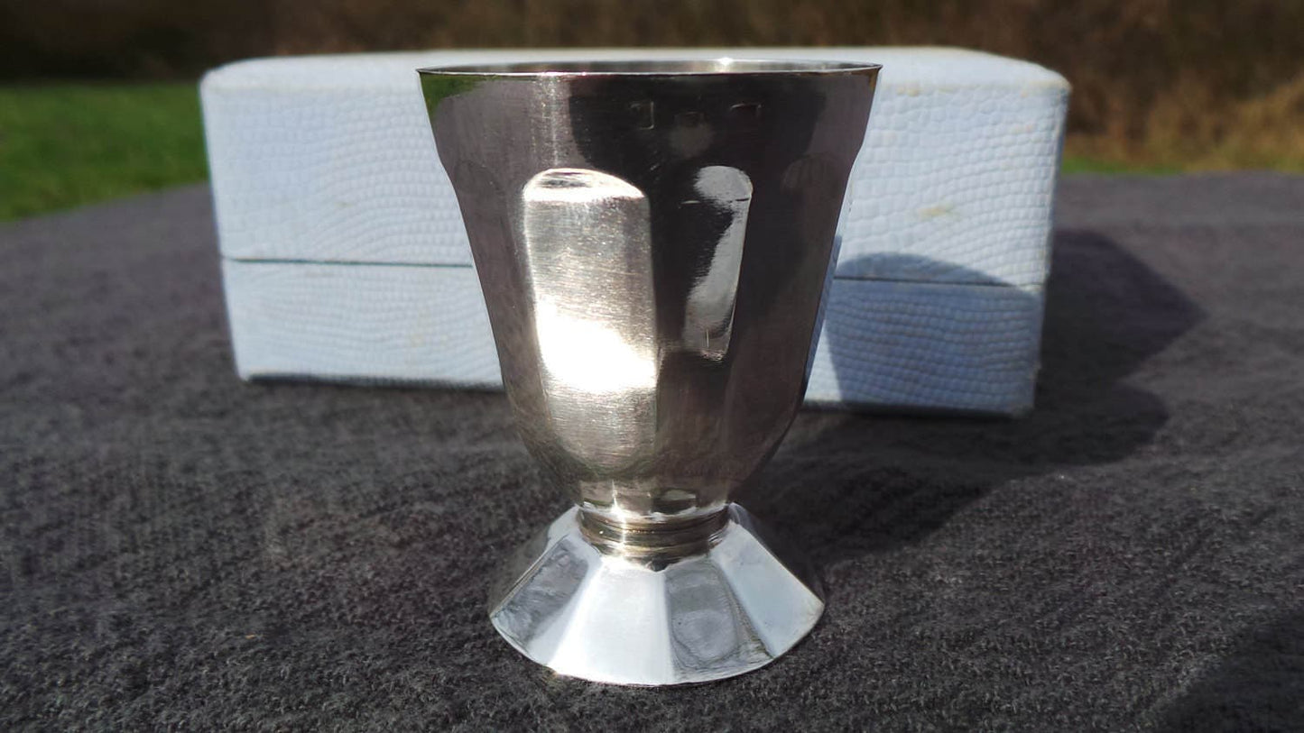 Boxed Silver Plate Egg Cup and Spoon French Vintage Hallmarked Spoon Breakfast Set Children's Petit Dejeuner Gift Set Christening Birthday