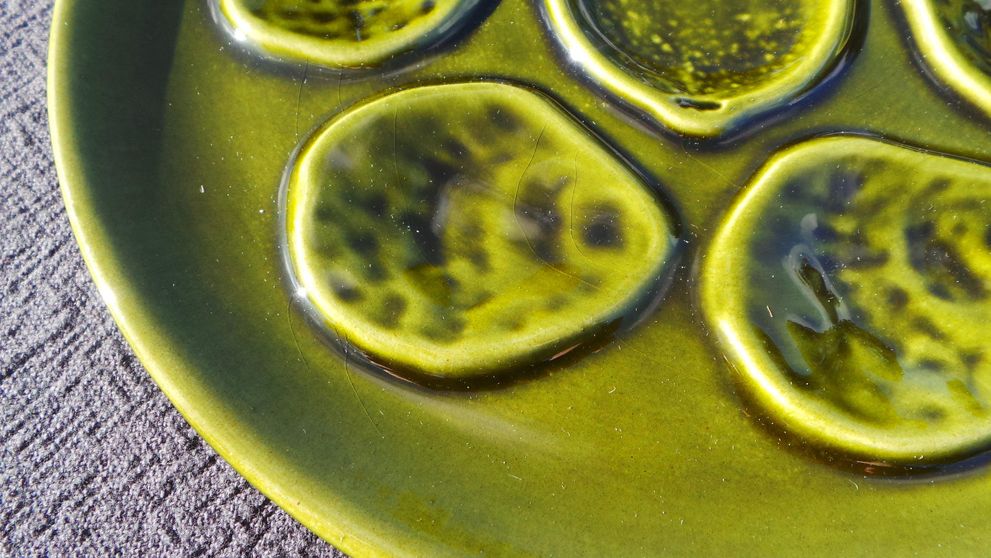 Oyster Plate Green Huitre Mussel Fish Plate Vintage French Super Condition Seafood Plate Shellfish Plate Oyster Plate Nidervillers Style