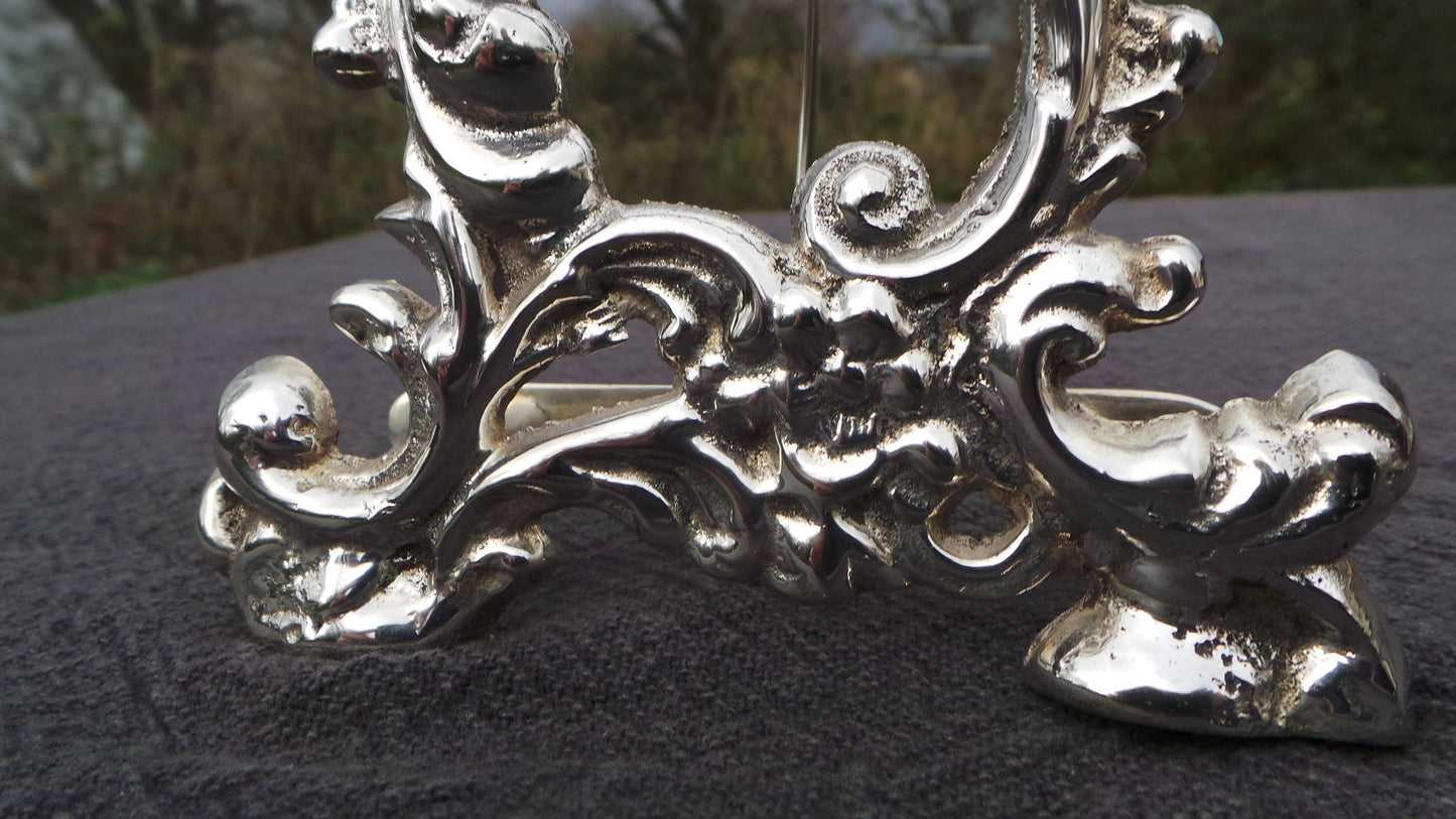 Antique French Silver Plated Letter Rack Napkin Rack Art Nouveau Solid Hand Made Finished Heavy Small Ideal Desk Hallway Quality Cast Item