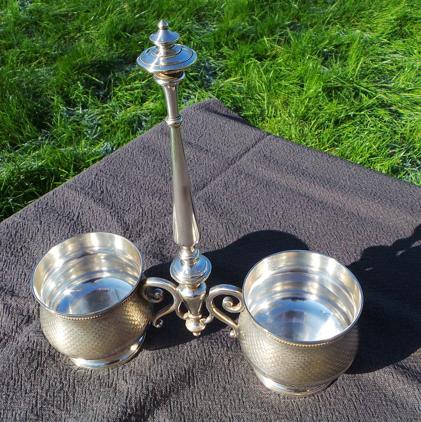 Silver Plate Gombault Declercs Cruet Server Pair Bowls Condiment Confiture Creamer 1877-1888 Two Bowl Acquired by Christofle Fully Marked