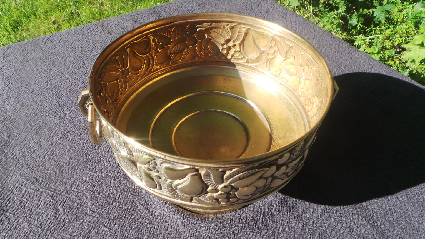 French Art Deco French Bronze/Brass Flower Pot Fruit Bowl Jardiniere Decorated Two Cast Brass Handles Bowl Repaired Planter Cache Pot
