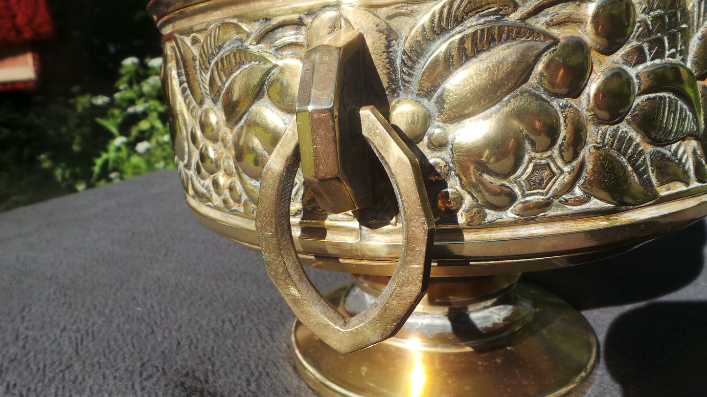 French Art Deco French Bronze/Brass Flower Pot Fruit Bowl Jardiniere Decorated Two Cast Brass Handles Bowl Repaired Planter Cache Pot
