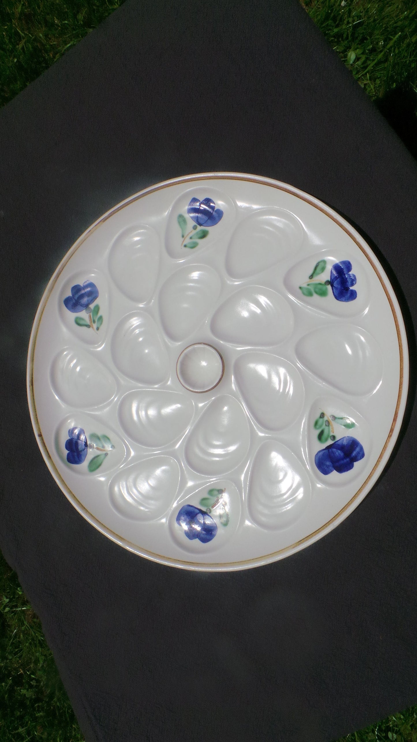 SALINS Platter French Mussel, Oyster or Shellfish Master Plate Super Condition Made in France Salins One Massive Platter Blue and White