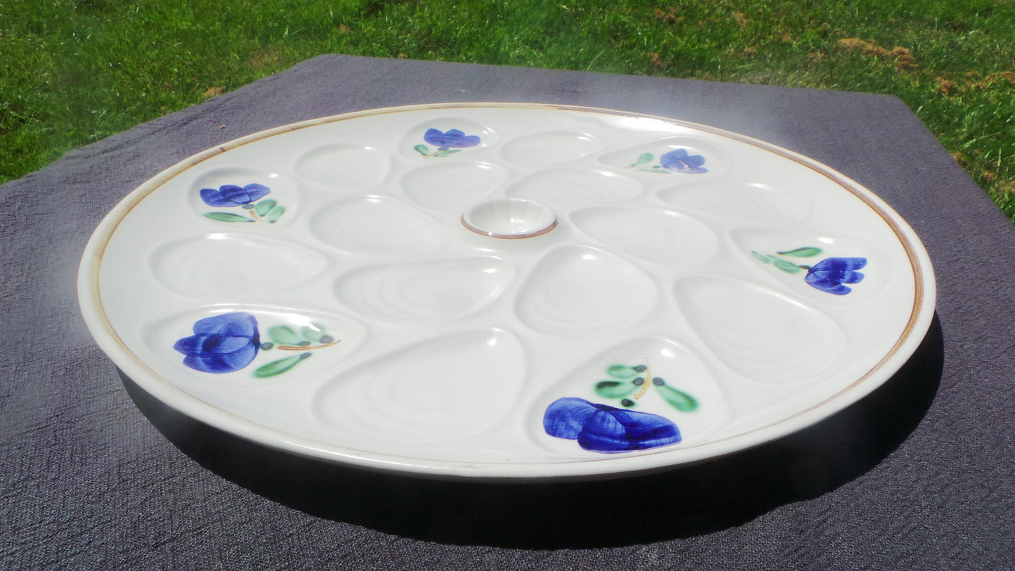 SALINS Platter French Mussel, Oyster or Shellfish Master Plate Super Condition Made in France Salins One Massive Platter Blue and White