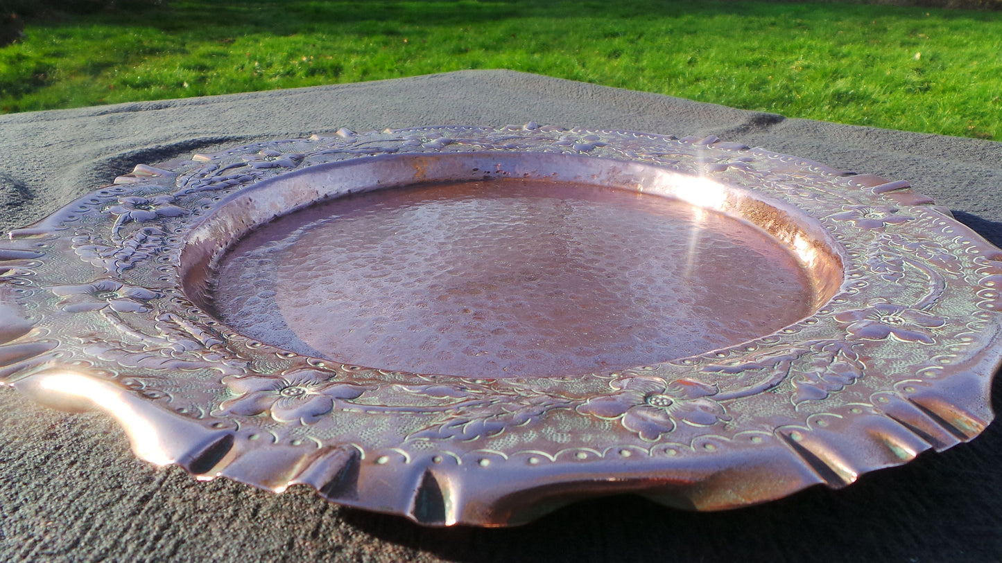 Copper Plate Tray French Fine Copper Art Nouveau Art Deco Decorated Jugendstil Copper Hand Made Decoration Quality Repousee