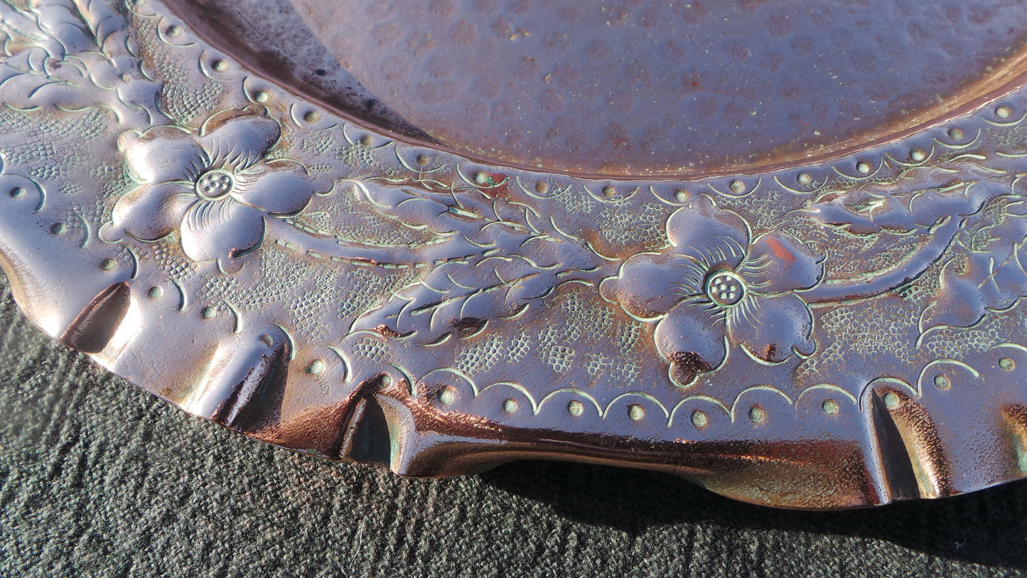 Copper Plate Tray French Fine Copper Art Nouveau Art Deco Decorated Jugendstil Copper Hand Made Decoration Quality Repousee