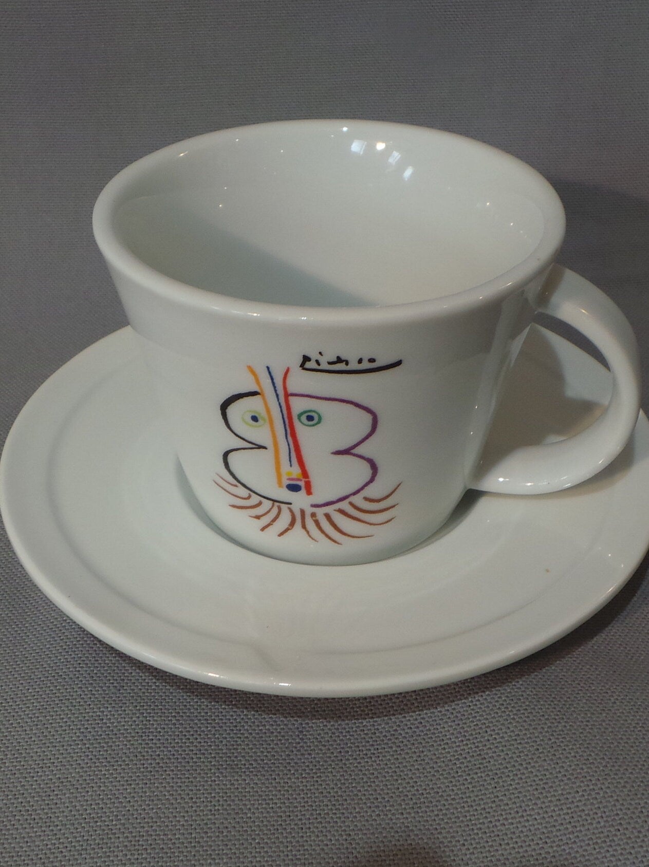 Picasso Cup and Saucer Fully Signed Picasso Made Under License by MMI Tognana Priam. Le Noble Vieillard, 1961 ©Succession Picasso Paris