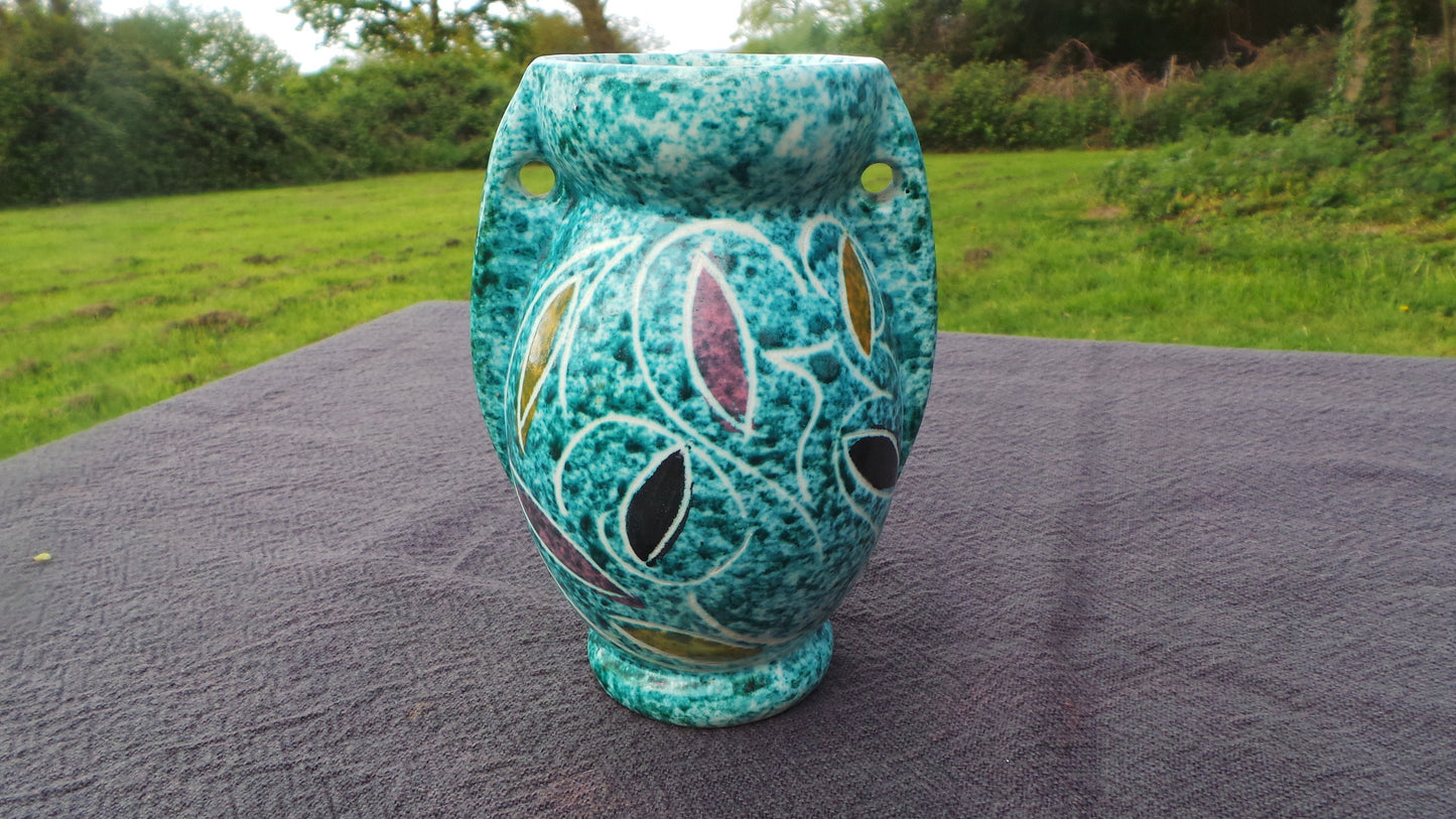 Vallauris Antique French Blue Decorative Vase Bonty Vallauris Etched Design Hand Made Decorated Fully Marked Very Decorative French Art