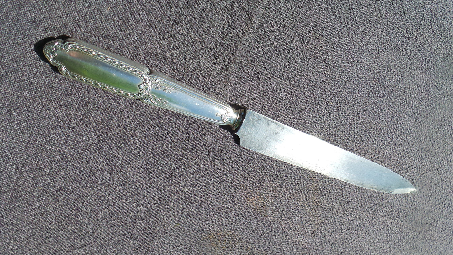 Cast Silver Carving Set French Solid SILVER Handle Fork Carbon Steel Blade Antique Hallmarked Minerva 950 Silver Marked Paris Old Box
