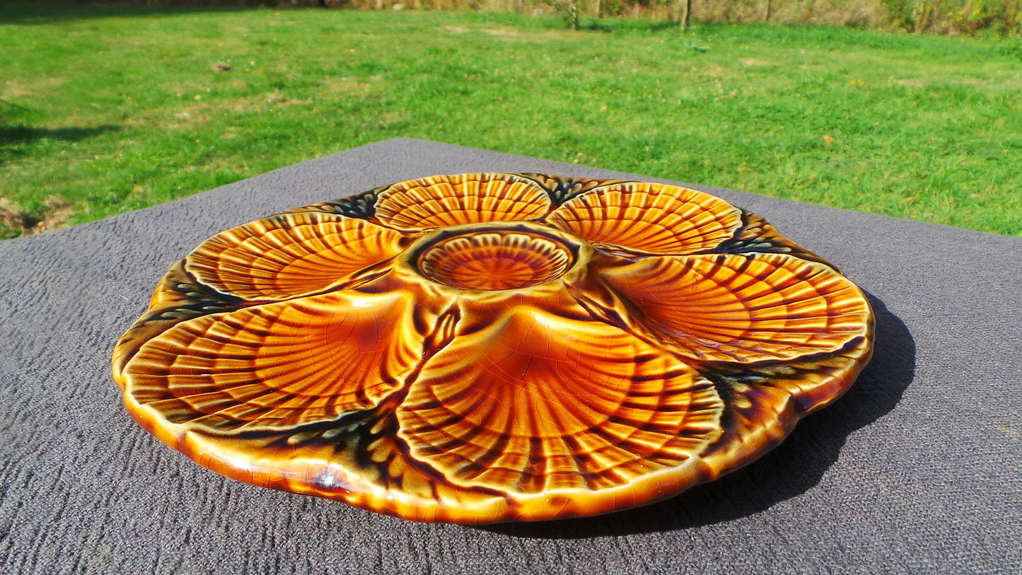Oyster Plate Sarreguemines Scollop Huitre Mussel Fish Plate Vintage French Super Condition Seafood Plate Shellfish Plate Oyster Plate