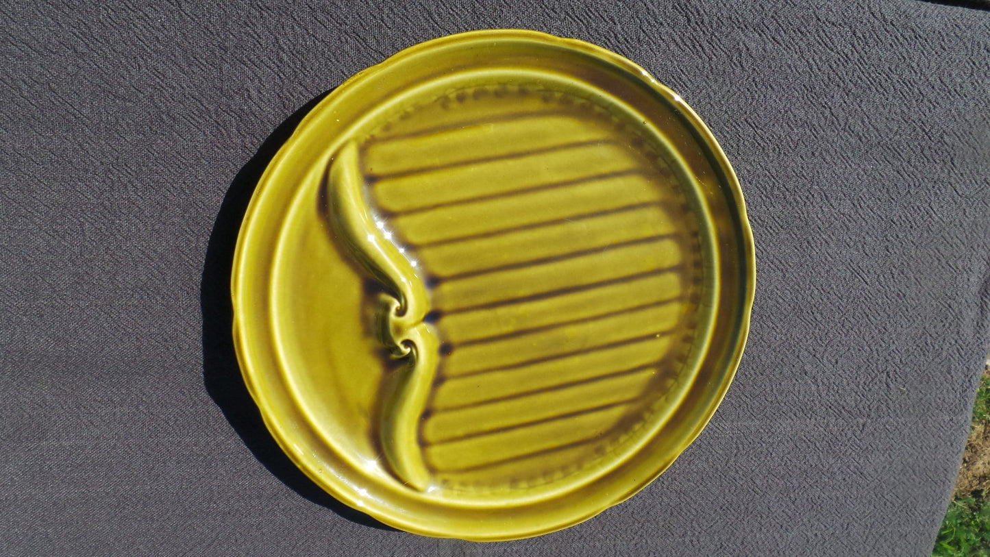 Gien Français assiette d’asperges antique avec réservoir de sauce vert milieu du 20e siècle, bonne Français assiette à manger vintage décoration d’asperges