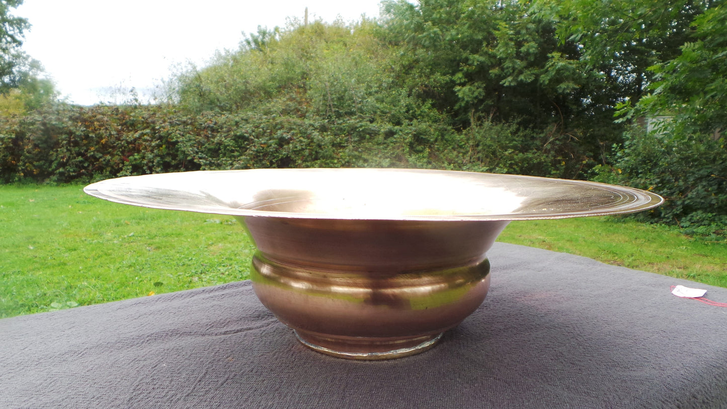 French Art Deco French Yellow Copper Flower Pot Cache Pot Planter Fruit Bowl Jardiniere Decorated Bowl Repaired Planter Cache Pot