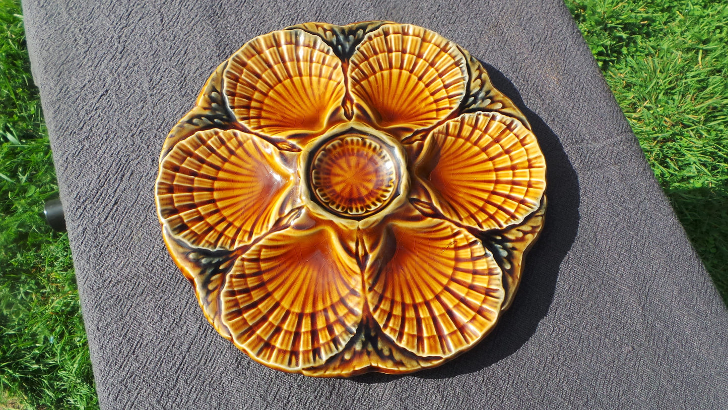 Oyster Plate Sarreguemines Scollop Huitre Mussel Fish Plate Vintage French Super Condition Seafood Plate Shellfish Plate Oyster Plate