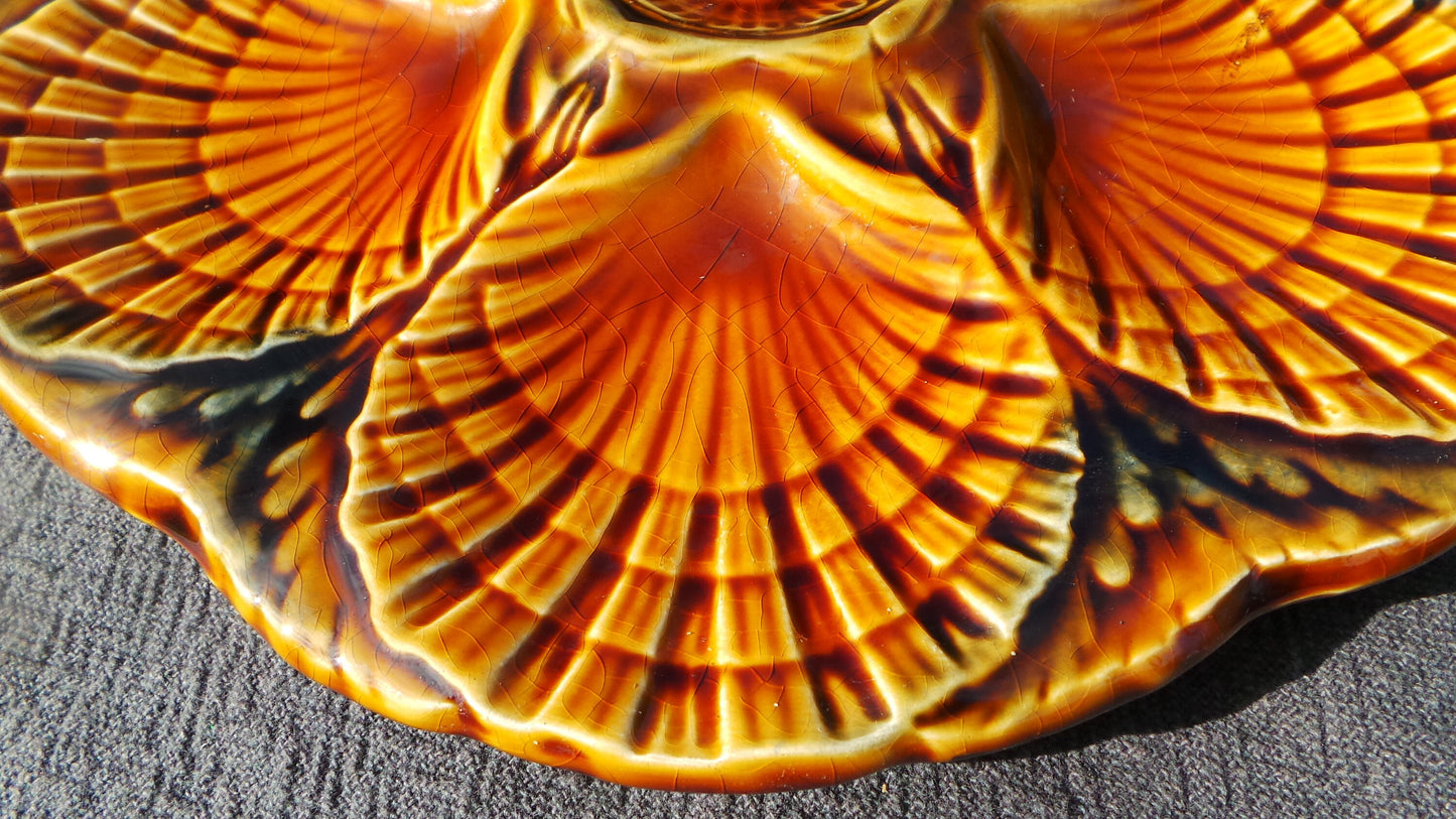 Oyster Plate Sarreguemines Scollop Huitre Mussel Fish Plate Vintage French Super Condition Seafood Plate Shellfish Plate Oyster Plate