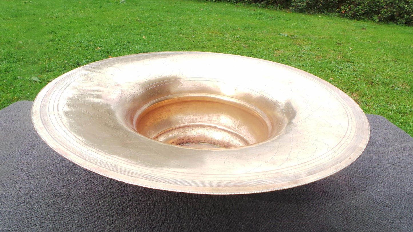 French Art Deco French Yellow Copper Flower Pot Cache Pot Planter Fruit Bowl Jardiniere Decorated Bowl Repaired Planter Cache Pot