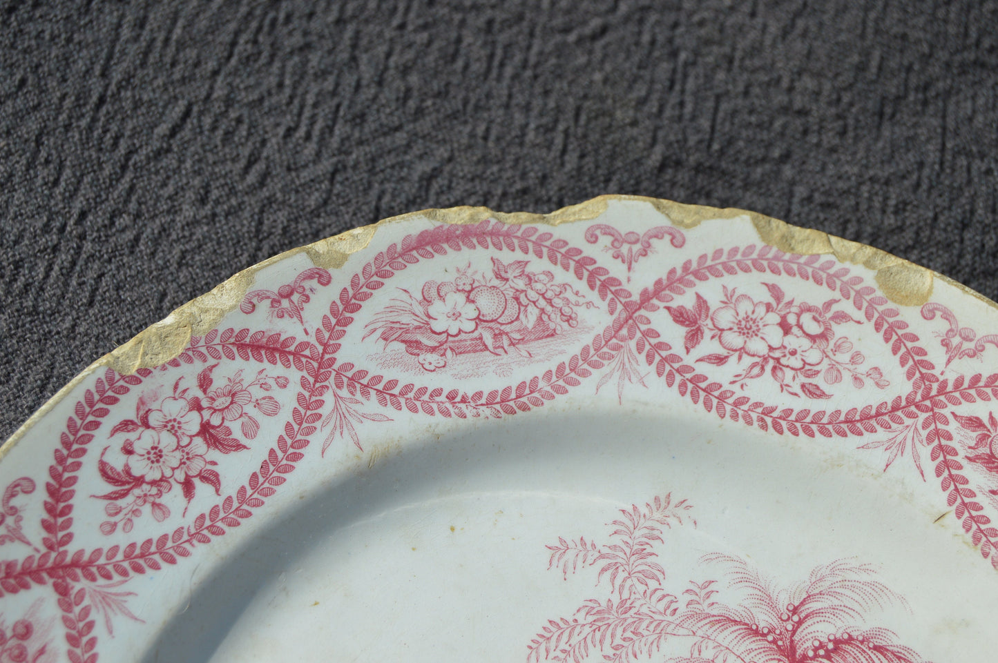French Faience David Johnstone Full + Impressed Mark Bordeaux Plate China Porcelain Ceramic Transfer Printed Dish 1835-1844 Pink and White