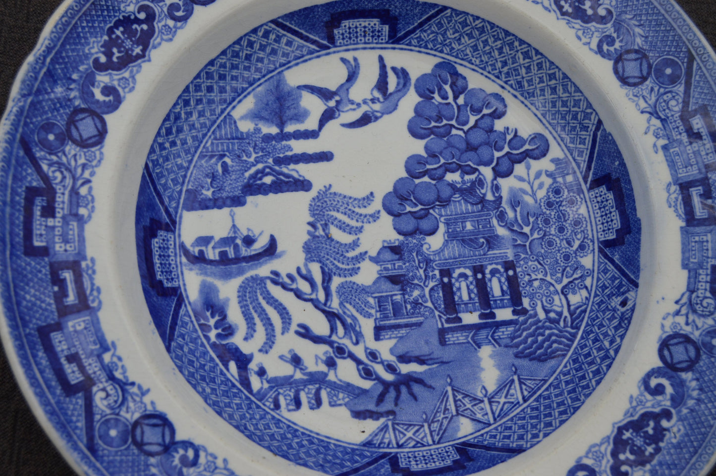 J Vieillard David Johnstone Two Plates Bordeaux French Faience China Porcelain Ceramic Transfer Printed Willow Pattern 1835-1844 Blue White