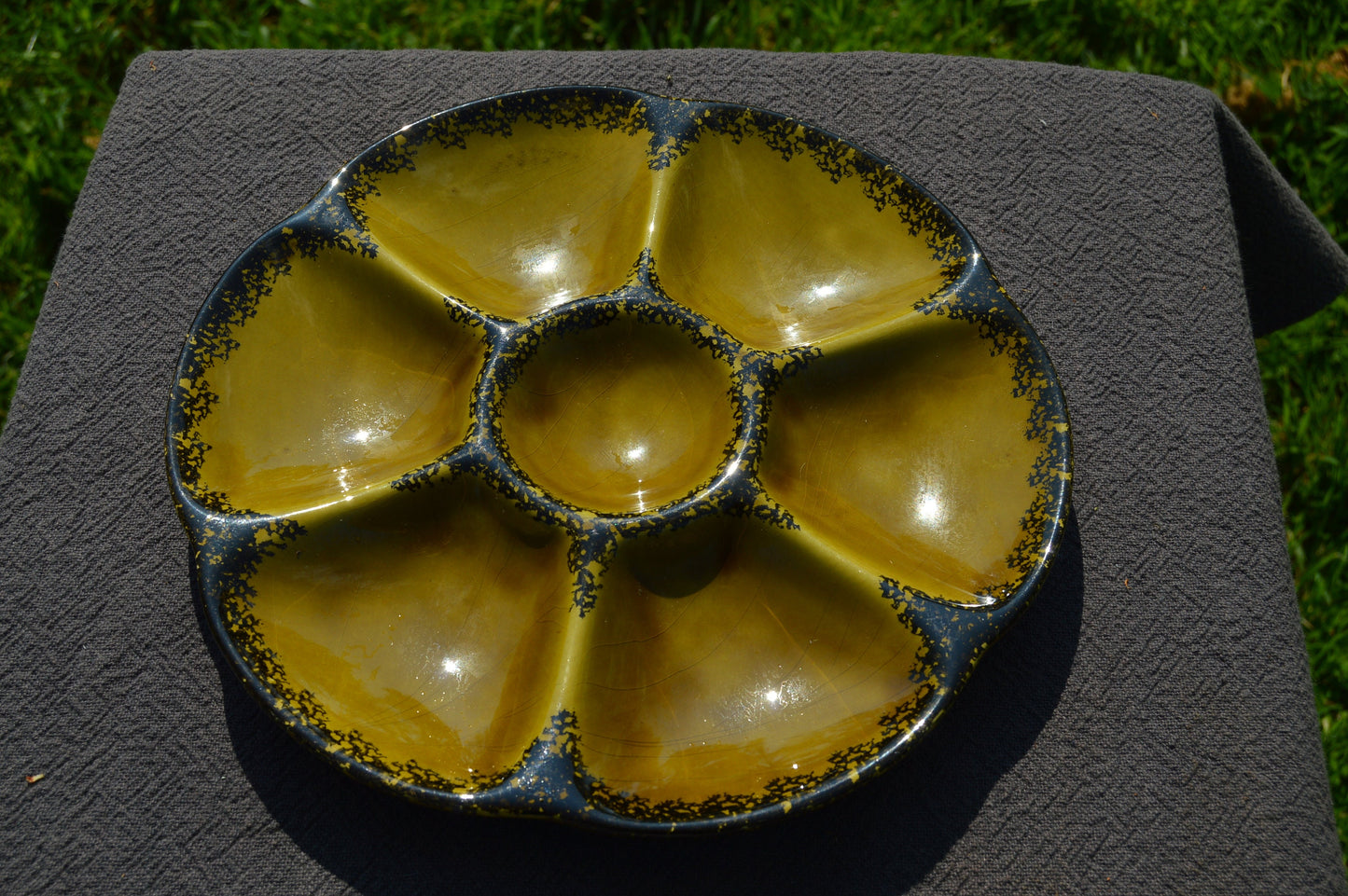 Oyster Plate Huitre Mussel Fish Plate Gien Green and Black Vintage French Super Condition Seafood Plate Shellfish Plate Oyster Plate
