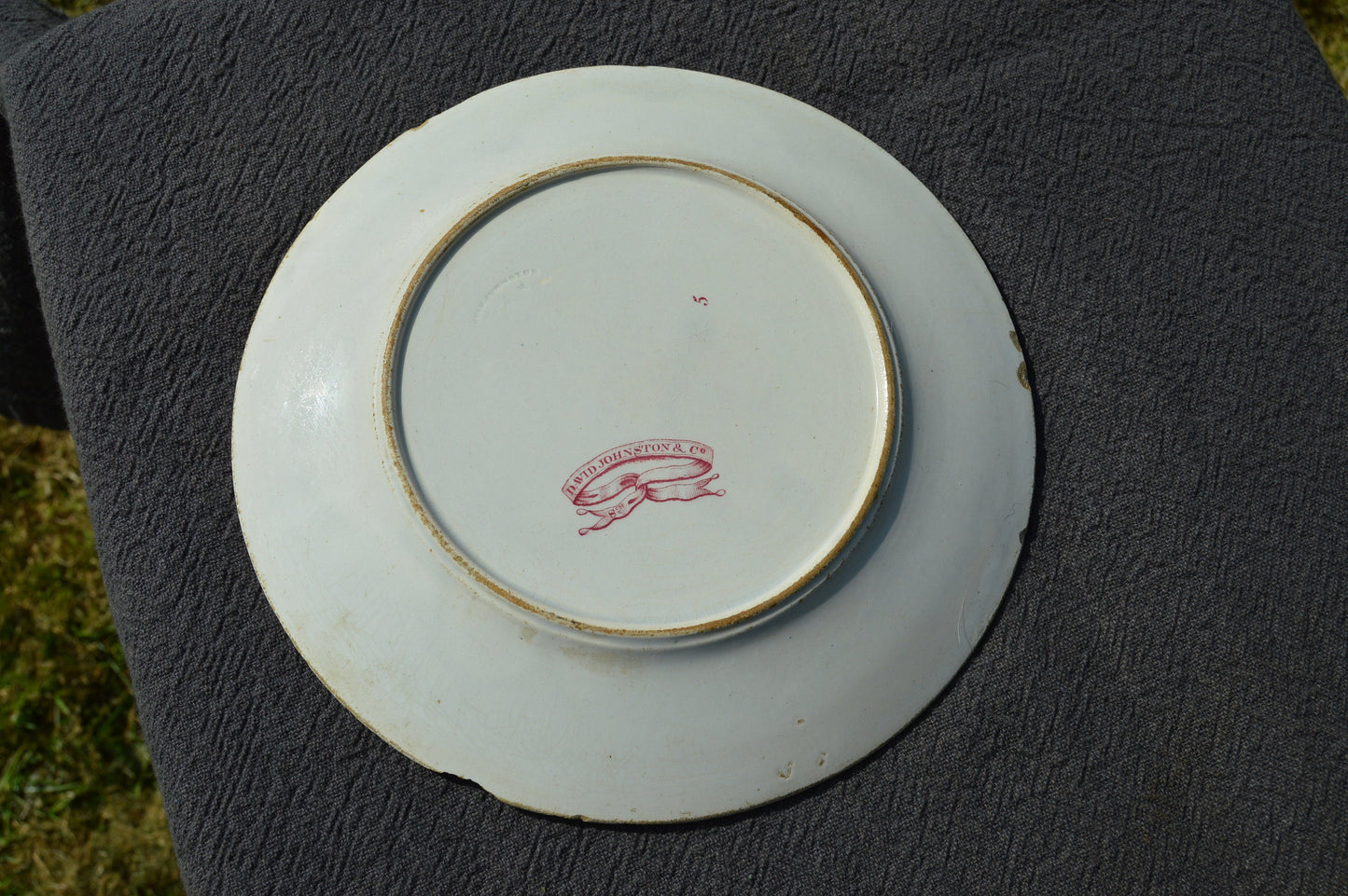 French Faience David Johnstone Full + Impressed Mark Bordeaux Plate China Porcelain Ceramic Transfer Printed Dish 1835-1844 Pink and White