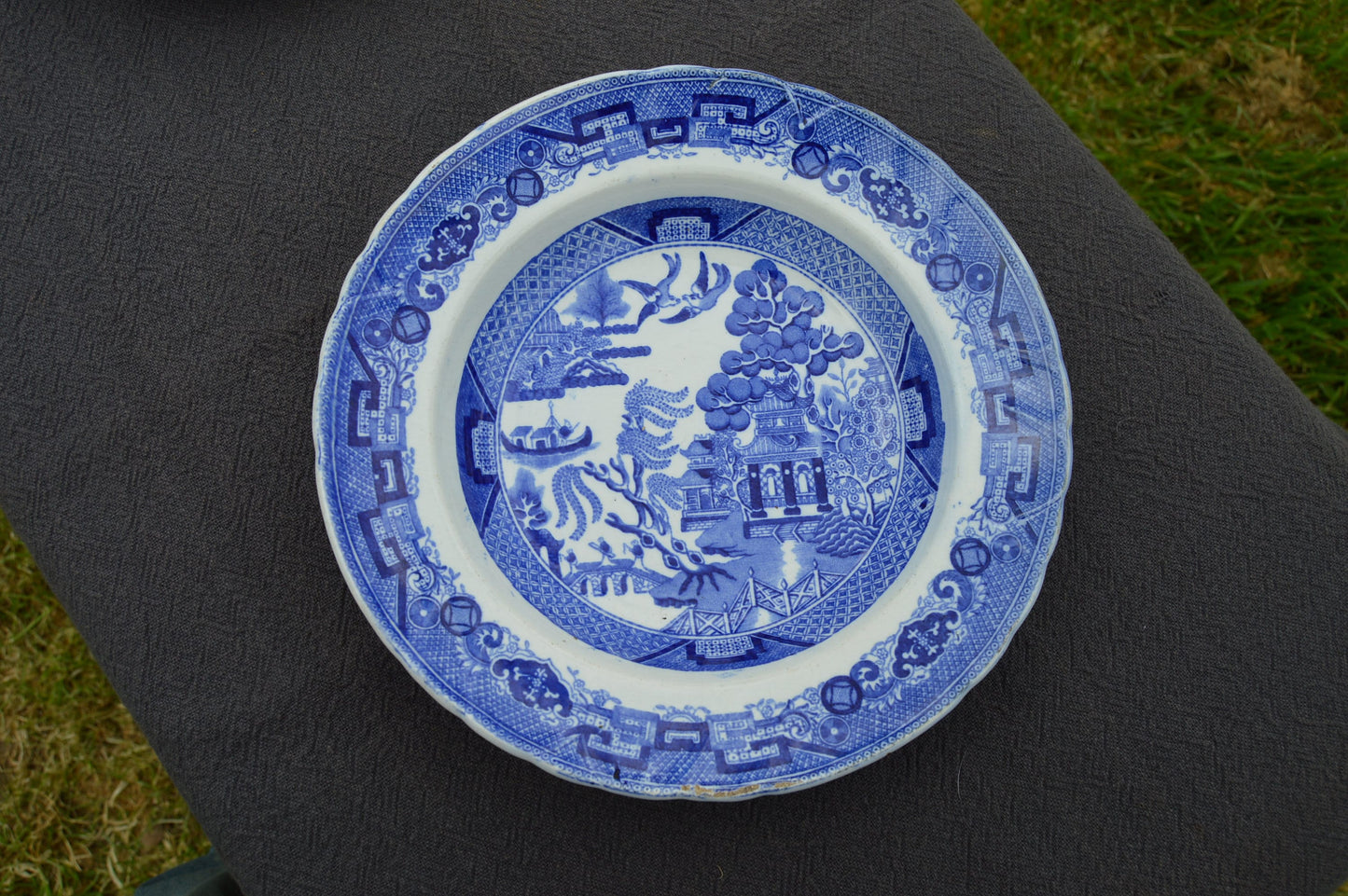 J Vieillard David Johnstone Two Plates Bordeaux French Faience China Porcelain Ceramic Transfer Printed Willow Pattern 1835-1844 Blue White