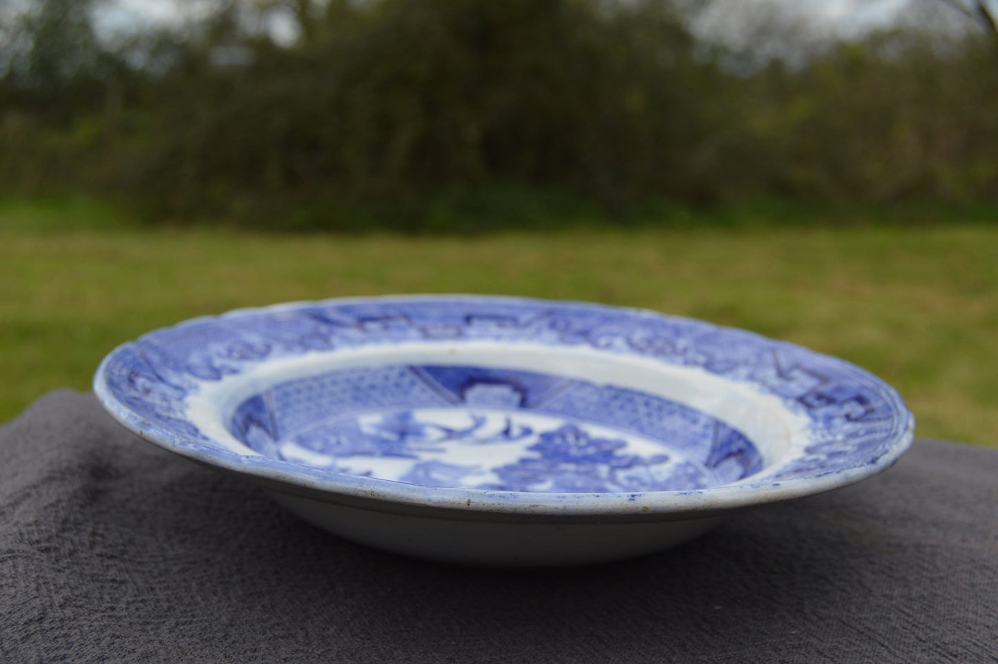 J Vieillard David Johnstone Two Plates Bordeaux French Faience China Porcelain Ceramic Transfer Printed Willow Pattern 1835-1844 Blue White