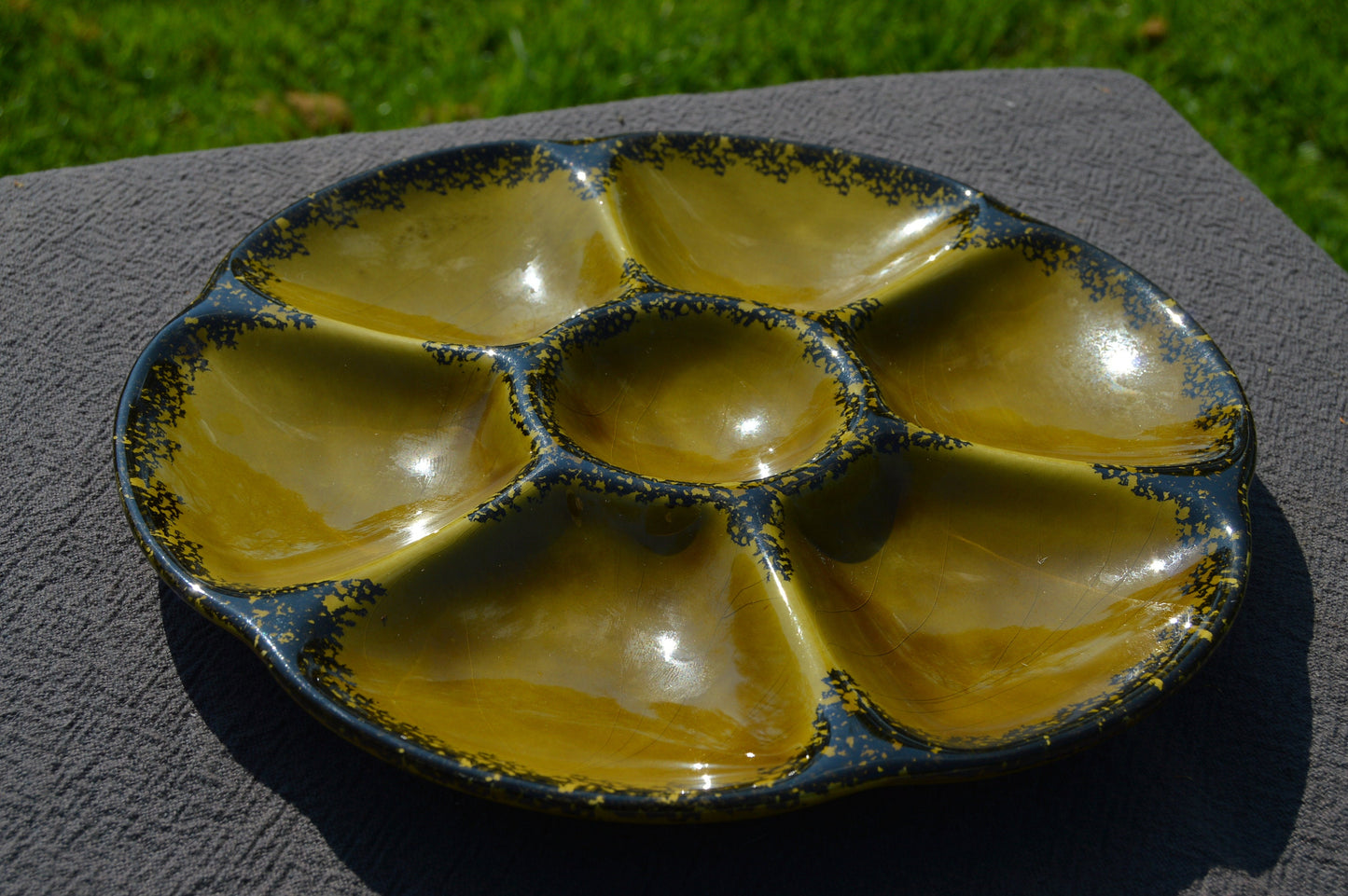 Oyster Plate Huitre Mussel Fish Plate Gien Green and Black Vintage French Super Condition Seafood Plate Shellfish Plate Oyster Plate