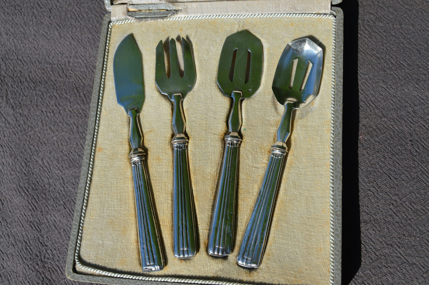 French Vintage Solid Silver Serving Cutlery Candy Sweetie Cake Petit Fours Shovel Spade Knife or Slice Fork Makers Mark Solid Silver Handles