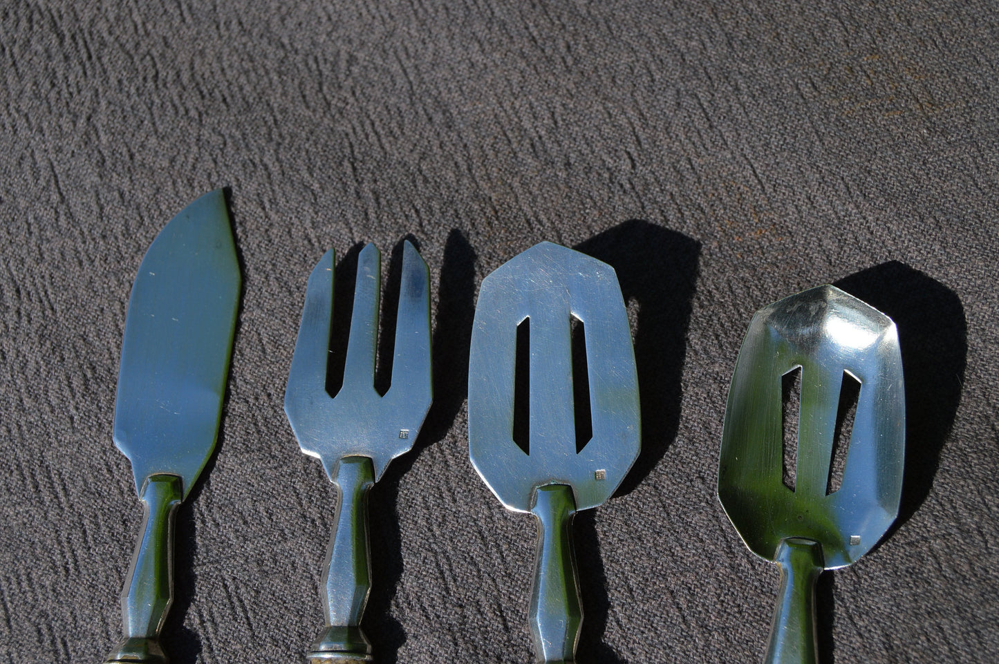French Vintage Solid Silver Serving Cutlery Candy Sweetie Cake Petit Fours Shovel Spade Knife or Slice Fork Makers Mark Solid Silver Handles