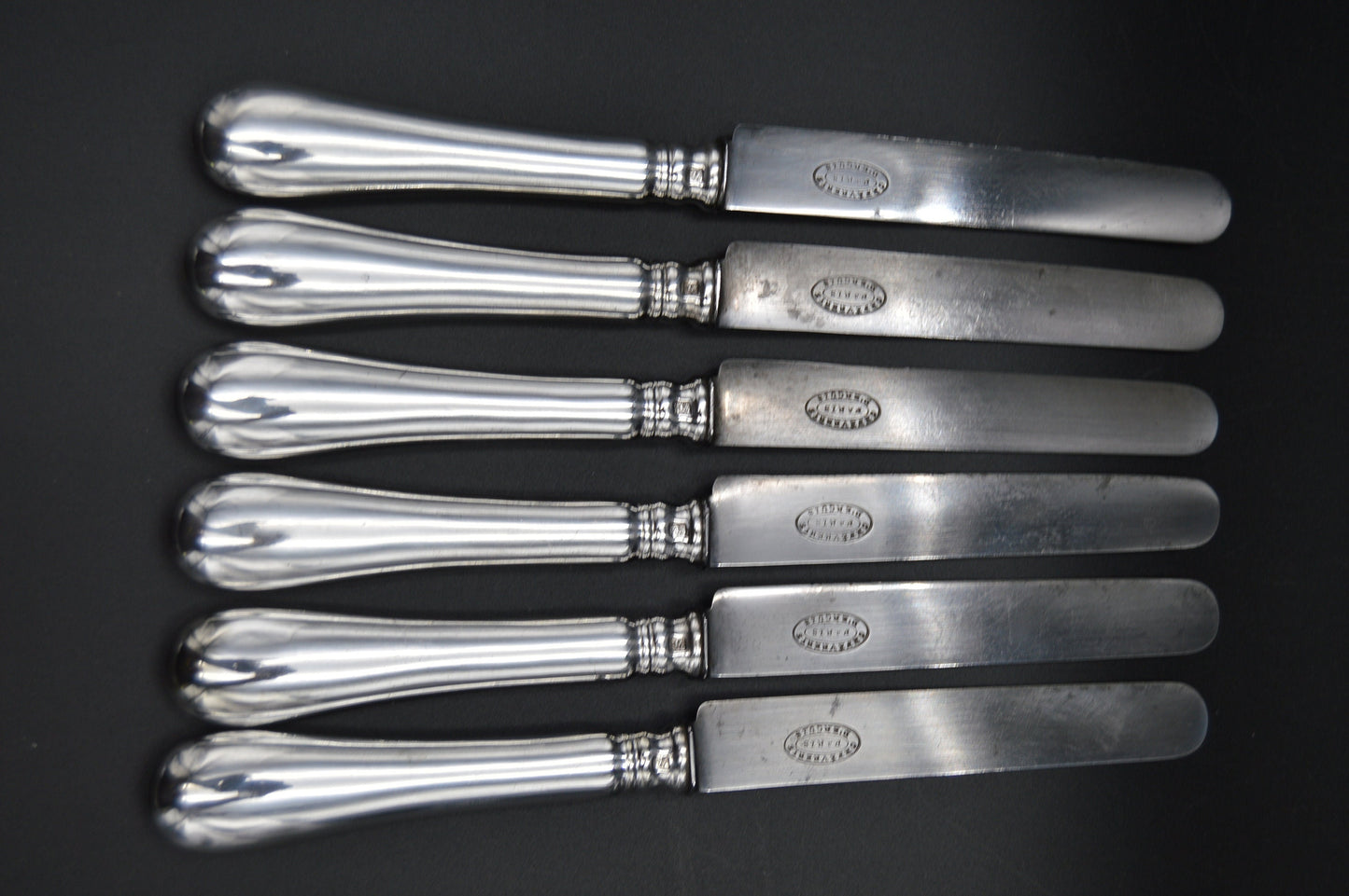 Ercuis Silver Plated 'Metaille Blanc' Set of 6 Knives Real Luxury Made by Ercuis of Paris 6 Six Super Knife Set Marked Ercuis Paris