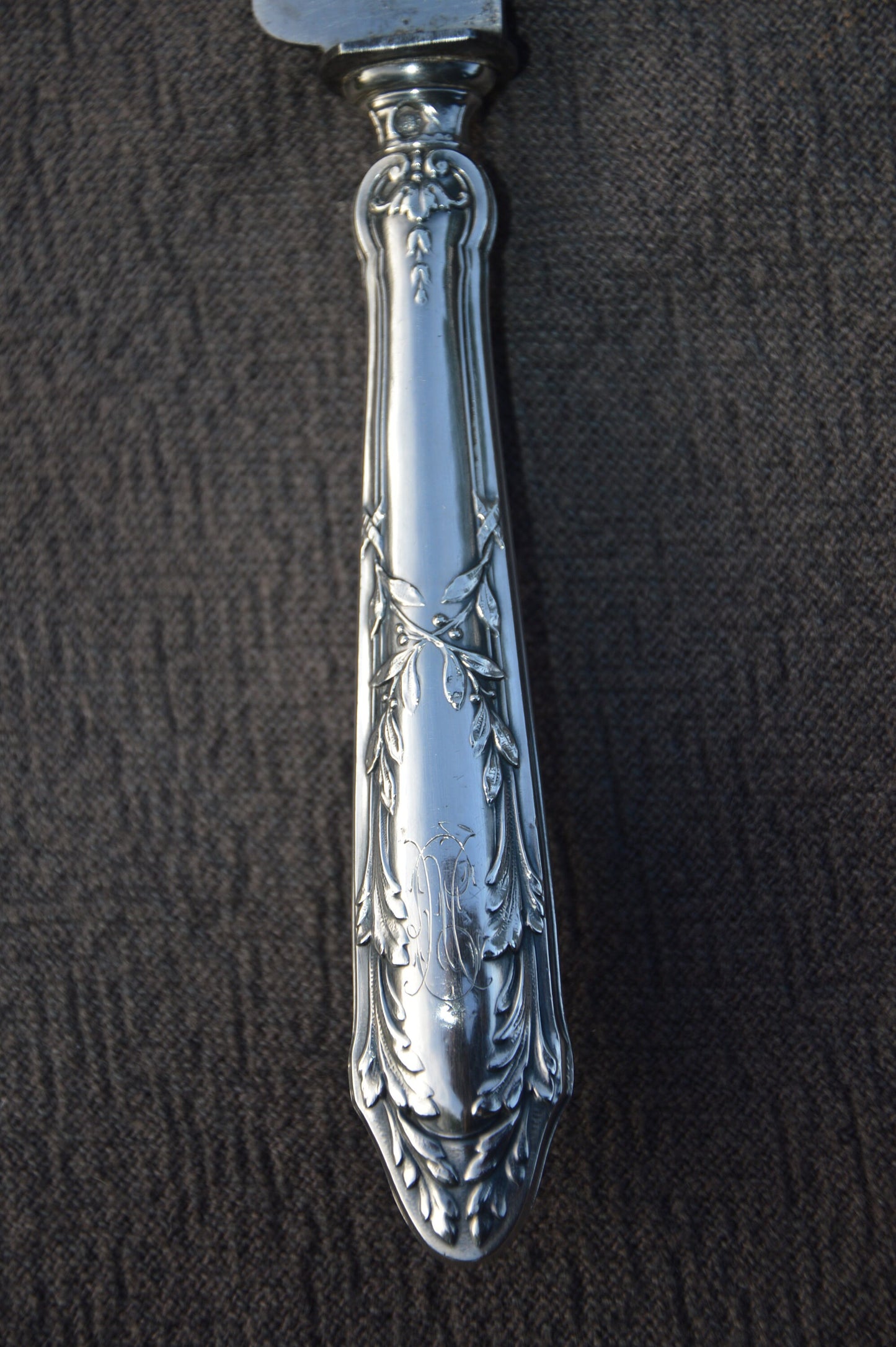 Patissier Carving Knife French Solid SILVER Cast Silver Handle Carbon Steel Blade Antique Hallmarked Minerva 950 Silver Marked Original Box