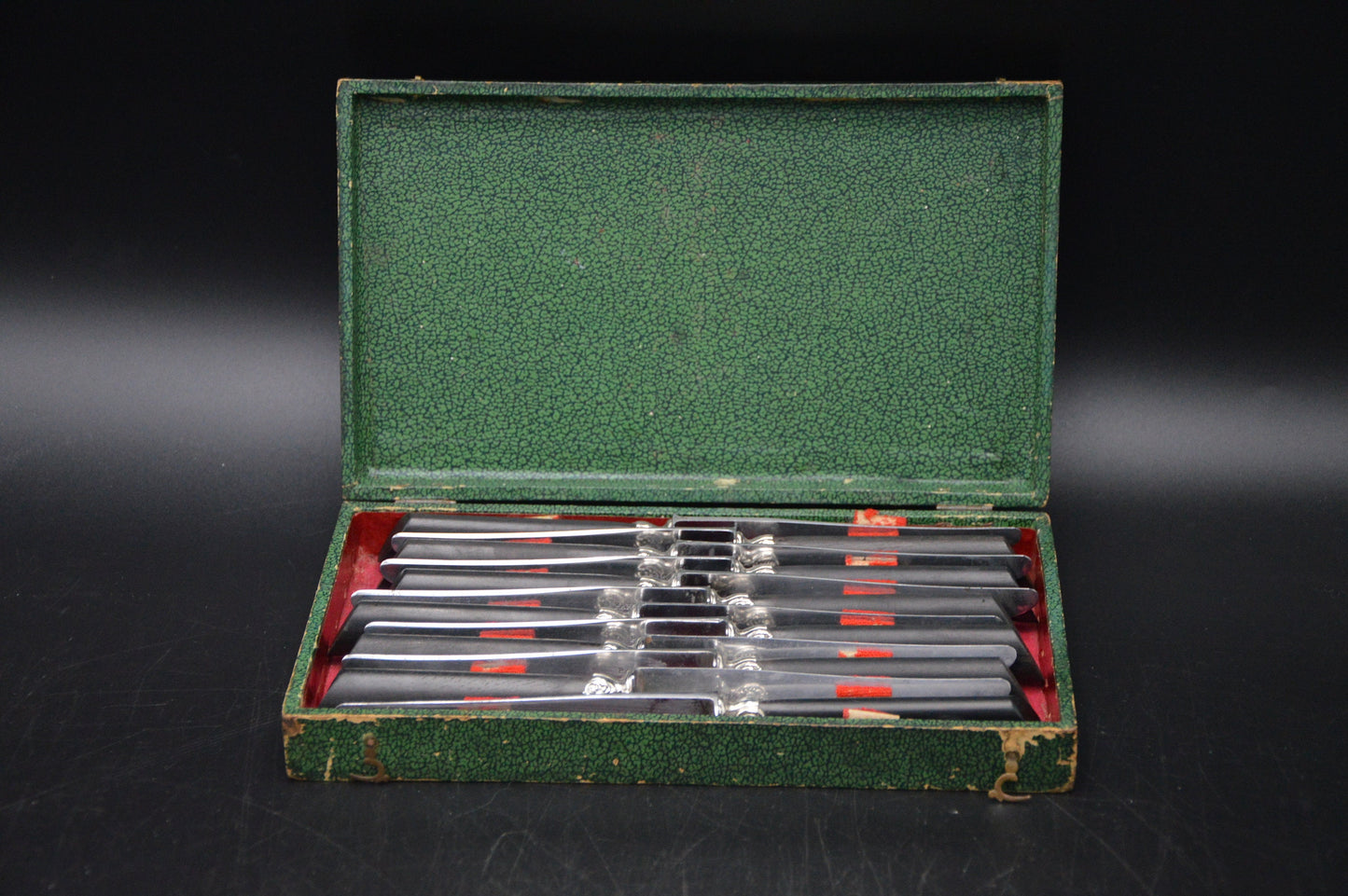 Knives 12 Boxed French Ebony Handles Marked Paris Antique Made in France Cutlery Flatware Knife French Tableware Superb Condition Boxed