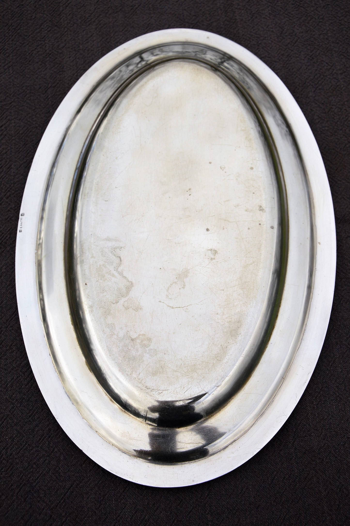 Nautre Plateau de Service Assiette en Argent Assiette de Service 41 cm Plateau Plaqué Argent Français Marqué Timbre de Fabricant Plateau Plaqué Argent Bosses Rayures