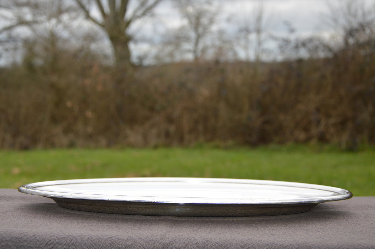 Nautre Plateau de Service Assiette en Argent Assiette de Service 41 cm Plateau Plaqué Argent Français Marqué Timbre de Fabricant Plateau Plaqué Argent Bosses Rayures