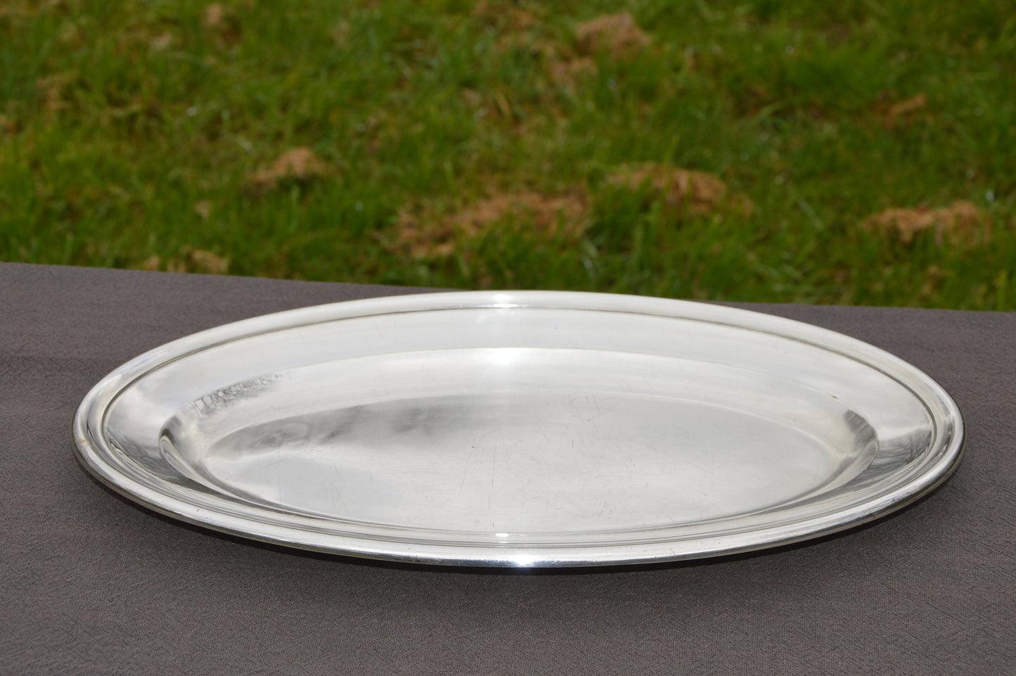 Nautre Plateau de Service Assiette en Argent Assiette de Service 41 cm Plateau Plaqué Argent Français Marqué Timbre de Fabricant Plateau Plaqué Argent Bosses Rayures
