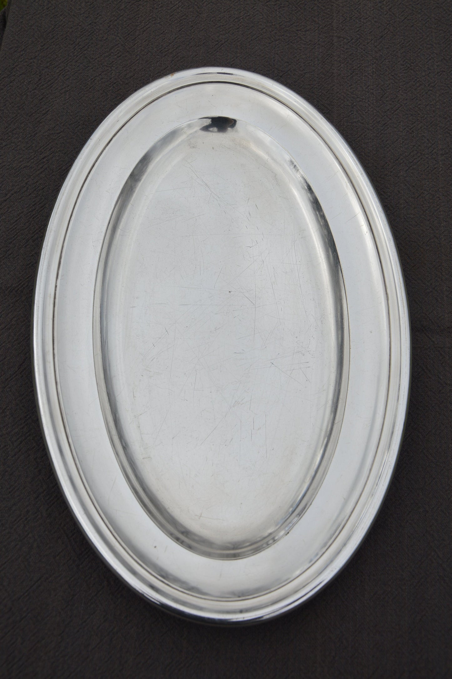 Nautre Plateau de Service Assiette en Argent Assiette de Service 41 cm Plateau Plaqué Argent Français Marqué Timbre de Fabricant Plateau Plaqué Argent Bosses Rayures