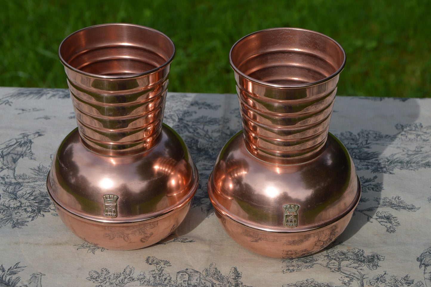 Pair Copper Vases Copper Decor Utensil Holders Flower Vase GAOR Villedieu France Copper Pot Lourdes Badges Home Decor French Copper Design