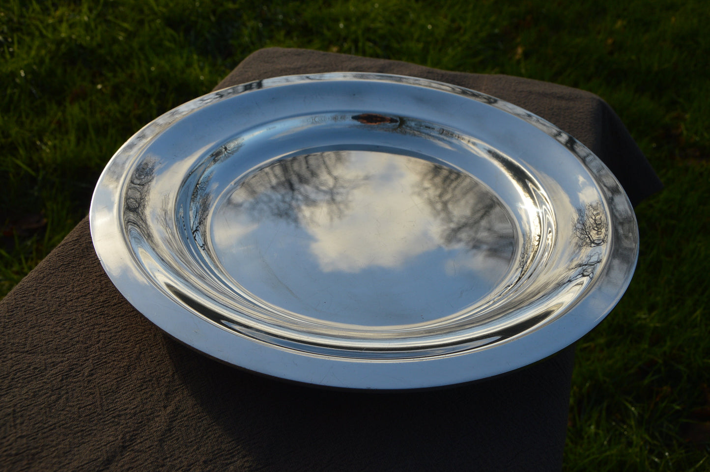Christofle Large Round Platter French Vintage Silver Plate Metaille Blanc Makers Mark Beautiful Example Silver Plate Platter 1935-83