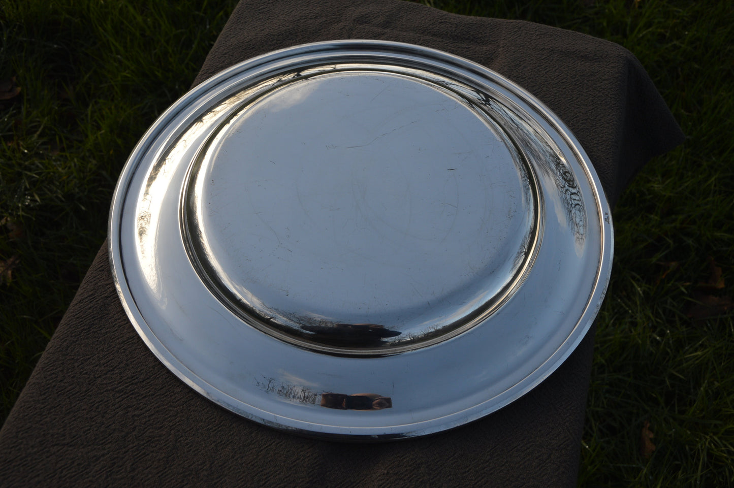 Christofle Large Round Platter French Vintage Silver Plate Metaille Blanc Makers Mark Beautiful Example Silver Plate Platter 1935-83