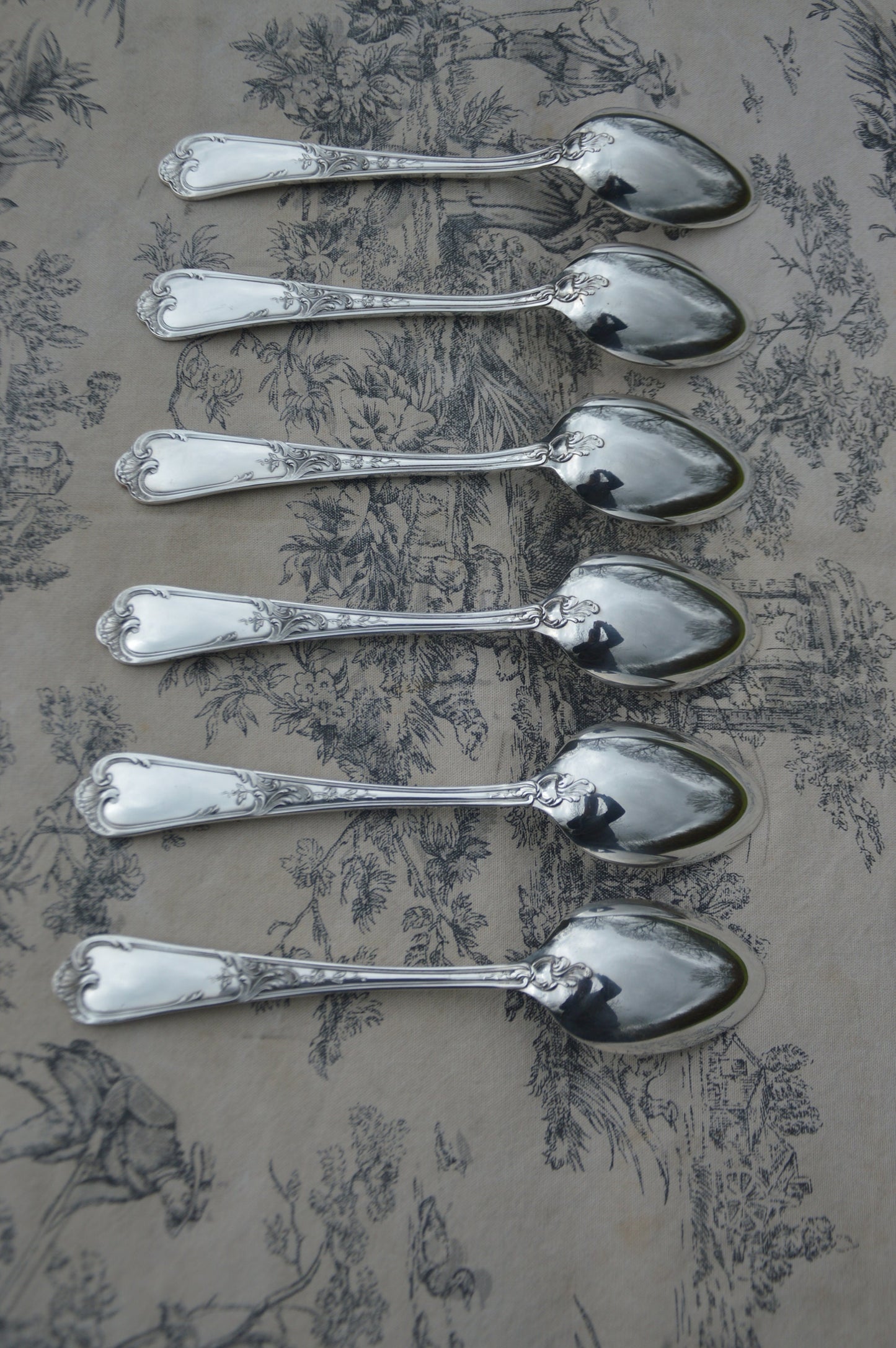 Ercuis 6 Cuillères En Boîte Entremets/Dessert Français Argent Plaqué Marqué Ercuis Couverts Couverts Du Barry Modèle 21cm Bel État