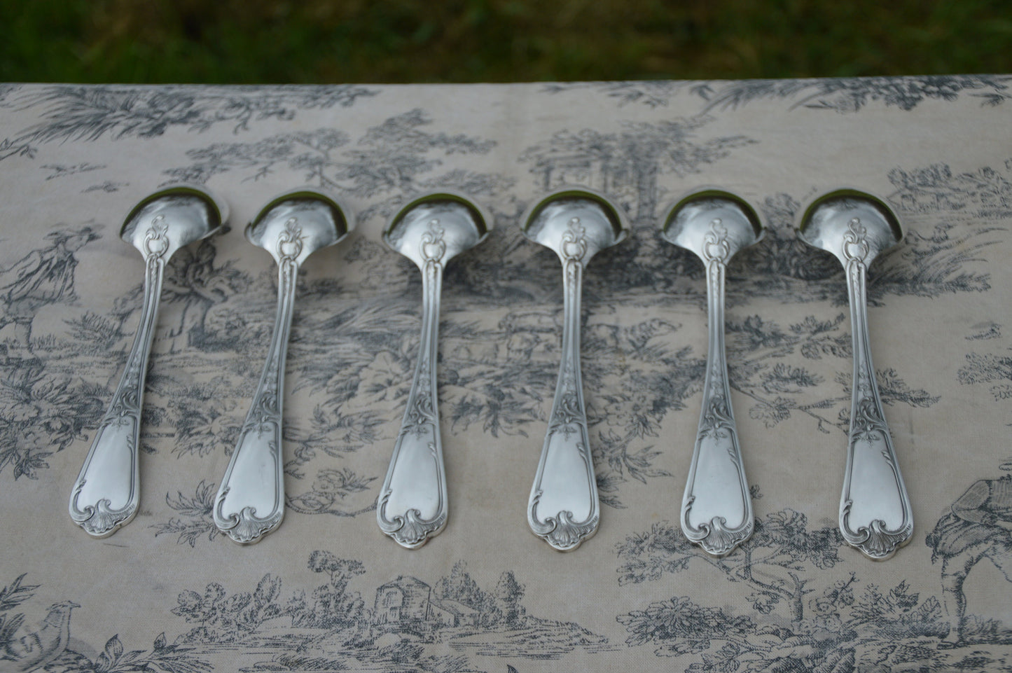 Ercuis 6 Cuillères En Boîte Entremets/Dessert Français Argent Plaqué Marqué Ercuis Couverts Couverts Du Barry Modèle 21cm Bel État